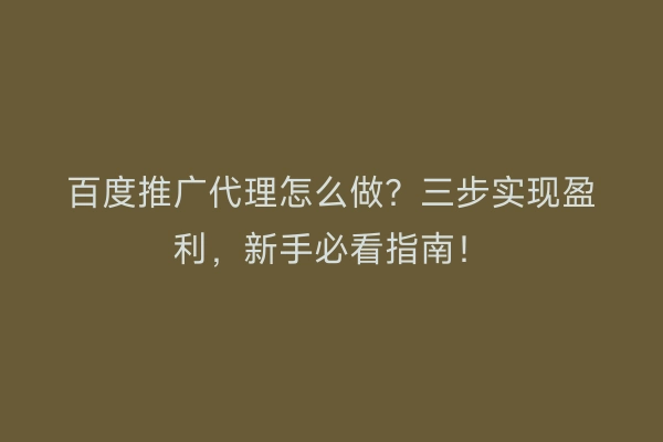 百度推广代理怎么做？三步实现盈利，新手必看指南！