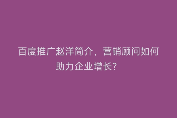 百度推广赵洋简介,营销顾问如何助力企业增长?
