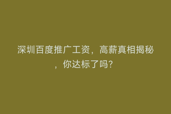 深圳百度推广工资，高薪真相揭秘，你达标了吗？