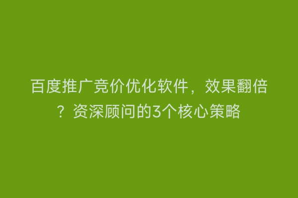 百度推广竞价优化软件，效果翻倍？资深顾问的3个核心策略