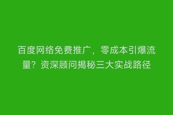百度网络免费推广，零成本引爆流量？资深顾问揭秘三大实战路径