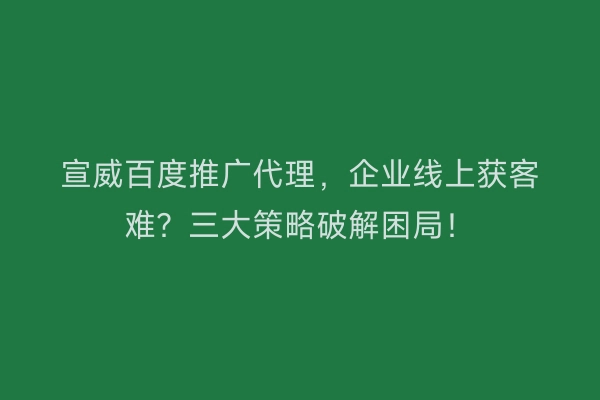 宣威百度推广代理，企业线上获客难？三大策略破解困局！