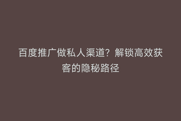 百度推广做私人渠道？解锁高效获客的隐秘路径