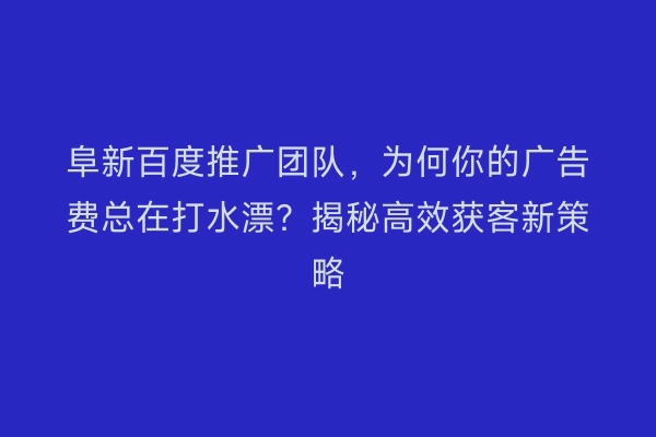 阜新百度推广团队，为何你的广告费总在打水漂？揭秘高效获客新策略