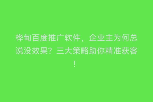 桦甸百度推广软件，企业主为何总说没效果？三大策略助你精准获客！