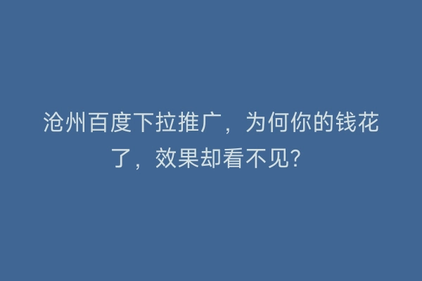 沧州百度下拉推广,为何你的钱花了,效果却看不见?