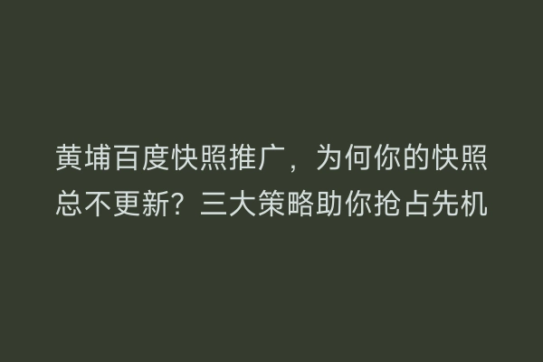 黄埔百度快照推广，为何你的快照总不更新？三大策略助你抢占先机