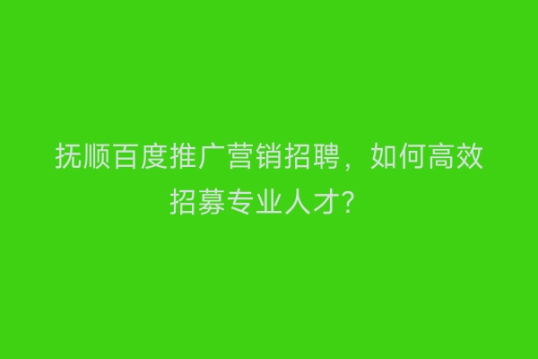 抚顺百度推广营销招聘，如何高效招募专业人才？