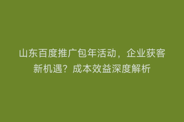 山东百度推广包年活动，企业获客新机遇？成本效益深度解析