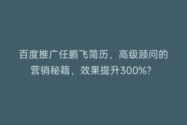 百度推广任鹏飞简历,高级顾问的营销秘籍,效果提升300%?