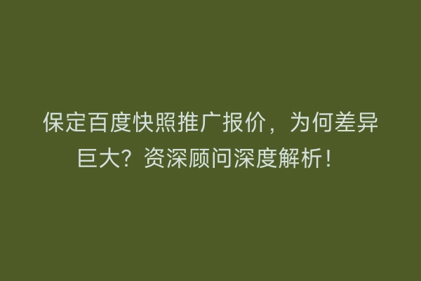 保定百度快照推广报价，为何差异巨大？资深顾问深度解析！