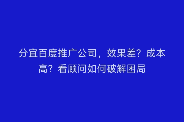 分宜百度推广公司,效果差?成本高?看顾问如何破解困局