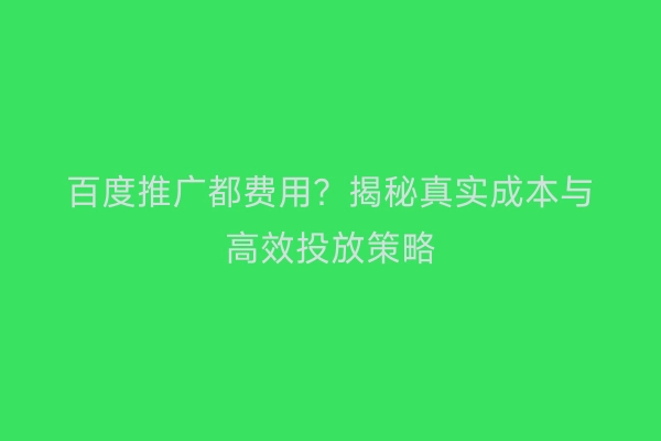 百度推广都费用？揭秘真实成本与高效投放策略