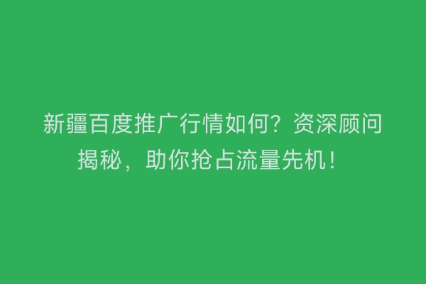 新疆百度推广行情如何？资深顾问揭秘，助你抢占流量先机！