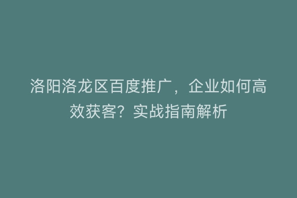 洛阳洛龙区百度推广，企业如何高效获客？实战指南解析
