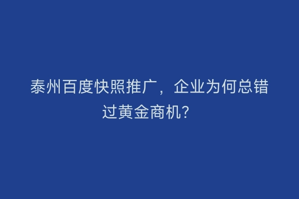 泰州百度快照推广，企业为何总错过黄金商机？