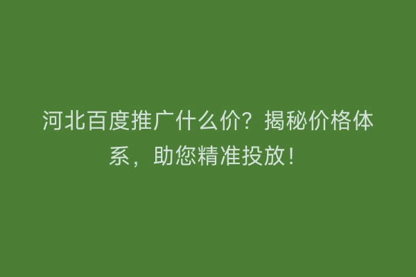 河北百度推广什么价？揭秘价格体系，助您精准投放！