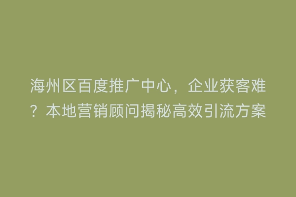 海州区百度推广中心，企业获客难？本地营销顾问揭秘高效引流方案