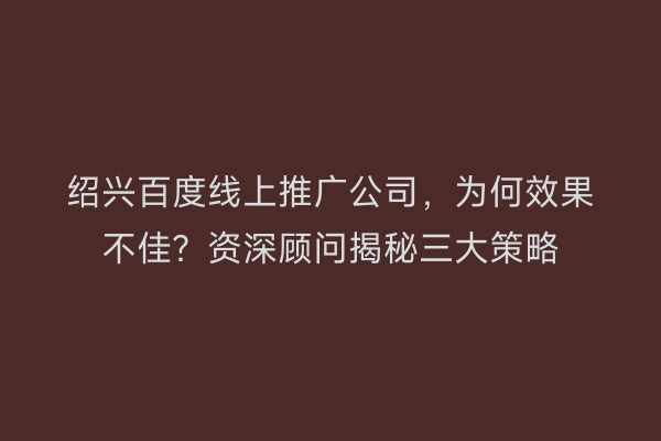 绍兴百度线上推广公司，为何效果不佳？资深顾问揭秘三大策略