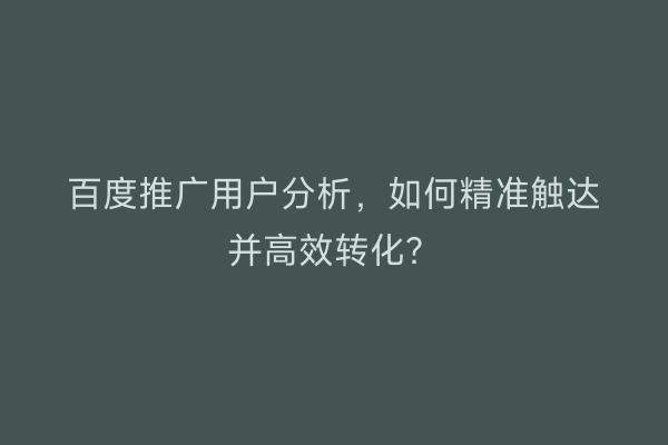 百度推广用户分析，如何精准触达并高效转化？