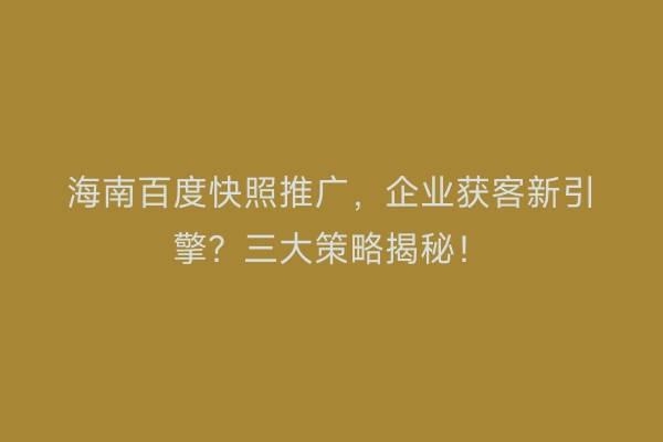海南百度快照推广，企业获客新引擎？三大策略揭秘！