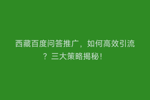 西藏百度问答推广，如何高效引流？三大策略揭秘！