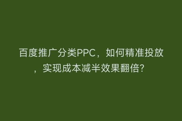 百度推广分类PPC，如何精准投放，实现成本减半效果翻倍？