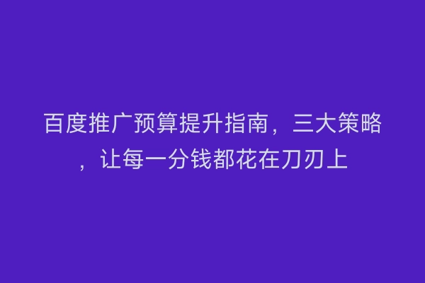 百度推广预算提升指南，三大策略，让每一分钱都花在刀刃上