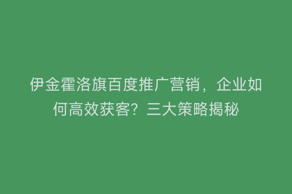 伊金霍洛旗百度推广营销，企业如何高效获客？三大策略揭秘