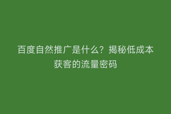 百度自然推广是什么？揭秘低成本获客的流量密码