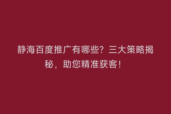静海百度推广有哪些？三大策略揭秘，助您精准获客！