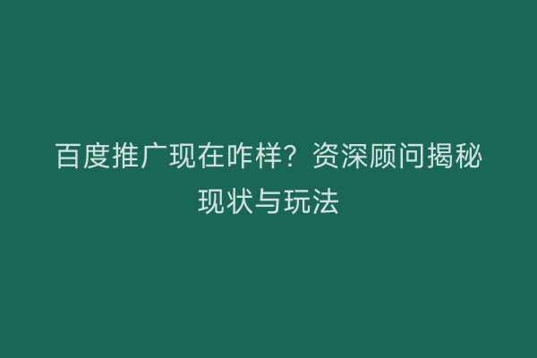 百度推广现在咋样？资深顾问揭秘现状与玩法