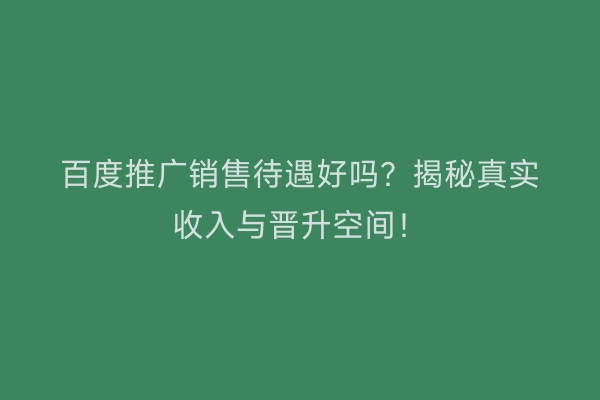 百度推广销售待遇好吗？揭秘真实收入与晋升空间！