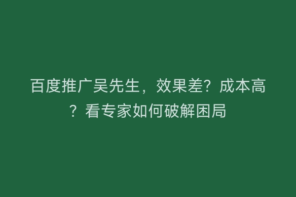 百度推广吴先生，效果差？成本高？看专家如何破解困局