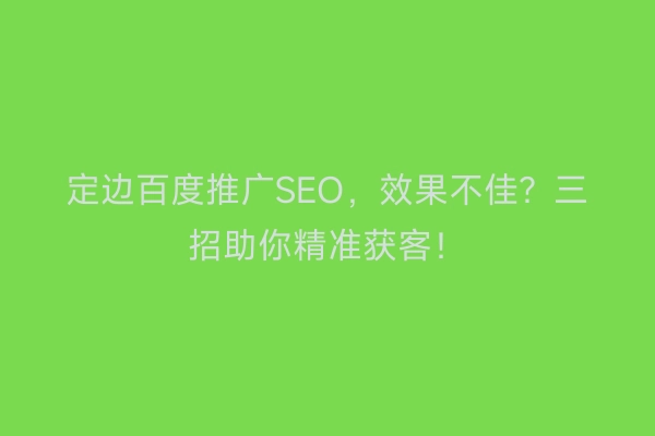 定边百度推广SEO，效果不佳？三招助你精准获客！