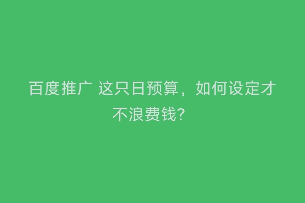 百度推广 这只日预算，如何设定才不浪费钱？