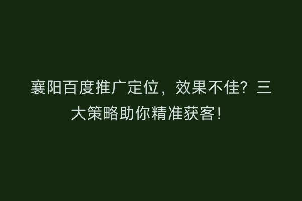 襄阳百度推广定位，效果不佳？三大策略助你精准获客！