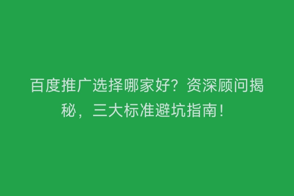 百度推广选择哪家好？资深顾问揭秘，三大标准避坑指南！