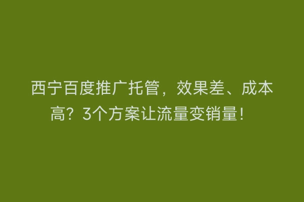 西宁百度推广托管，效果差、成本高？3个方案让流量变销量！