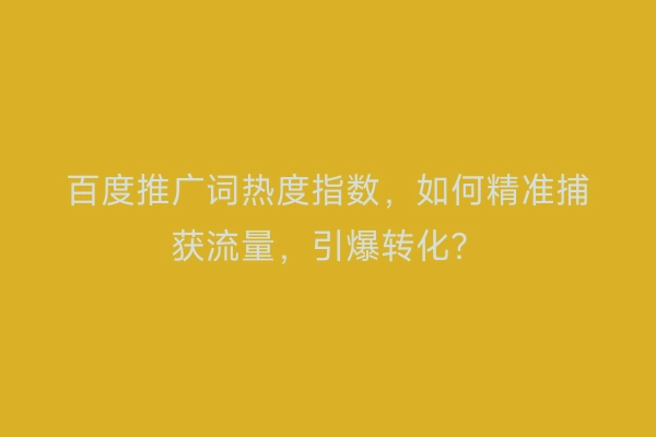 百度推广词热度指数，如何精准捕获流量，引爆转化？