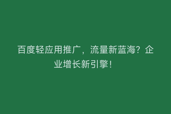 百度轻应用推广，流量新蓝海？企业增长新引擎！