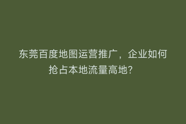 东莞百度地图运营推广，企业如何抢占本地流量高地？
