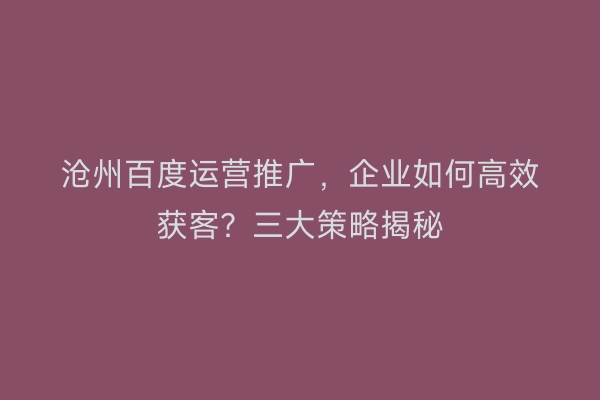 沧州百度运营推广，企业如何高效获客？三大策略揭秘
