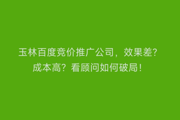玉林百度竞价推广公司，效果差？成本高？看顾问如何破局！
