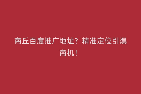商丘百度推广地址？精准定位引爆商机！