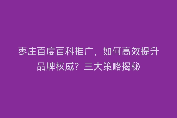枣庄百度百科推广，如何高效提升品牌权威？三大策略揭秘