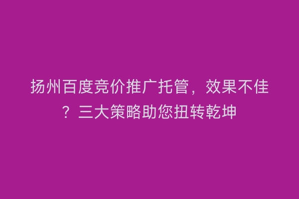 扬州百度竞价推广托管，效果不佳？三大策略助您扭转乾坤