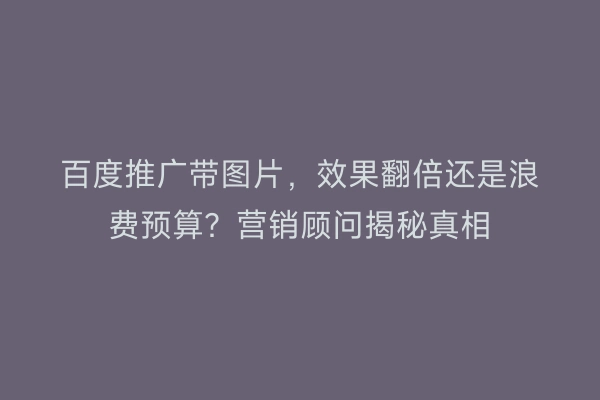 百度推广带图片，效果翻倍还是浪费预算？营销顾问揭秘真相