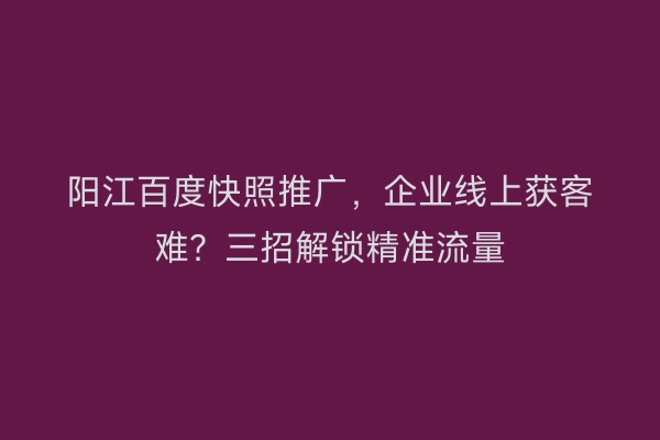 阳江百度快照推广，企业线上获客难？三招解锁精准流量