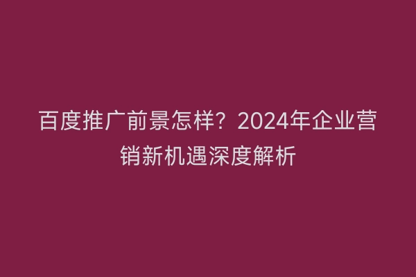 百度推广前景怎样？2024年企业营销新机遇深度解析